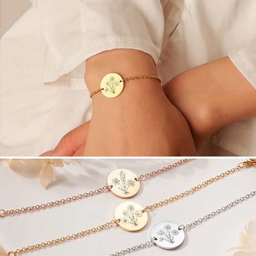 Anavia -Build Your Own Bouquet- Birthmonth Flower Bracelet, Personalized Handmade Floral Charm Bracelet, Customized Round Disc Birthday Gifts Love Jewelry for Her Mom Family Friends2