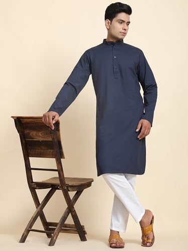 Image of Men's Cotton Solid Dress Long Kurta Regular Fit Casual