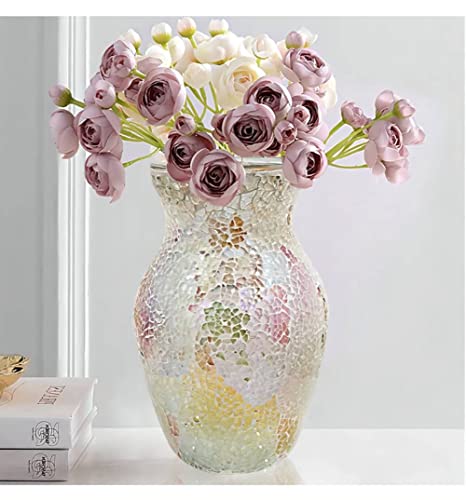 Cemabt Glass Vase For Flowers, Multicolor White Glass Vase, Unique Handmade Tempered Cracked Mosaic Vase For Artificial Flowers Pampas Grass，Home Decor, Wedding #TOP5