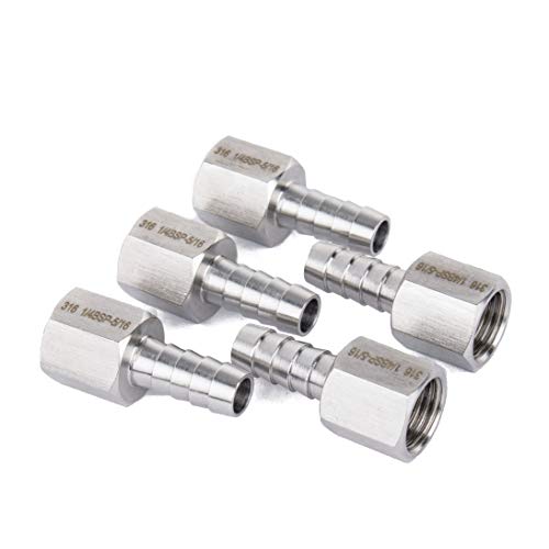 LTWFITTING BSP - Empalme de acoplador/adaptador de 1/4-pulgadas hembra BSPP x 5/16 pulgadas (8 mm) manguera de acero inoxidable 316 de manguera para barb petróleo gas agua (paquete de 5)