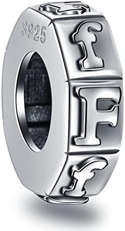 GLOWDAS Initial A-Z Letter Spacer Charms, Antique 925 Sterling Silver 26 Alphabet Rubber Stopper Beads, fits European DIY Bracelet, Personalized Gifts for Mothers Day/Birthday/Christmas