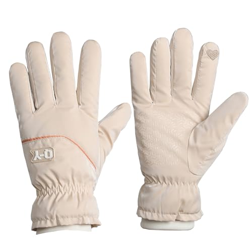 DiiWmme Damen Skihandschuhe Winddicht Wasserdicht Damen Thermohandschuhe Anti-Rutsch Dick Gefütterte Touchscreen Handschuhe Damen Winterhandschuhe zum Laufen Radfahren (Beige)
