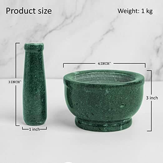 Zig Zag 4 Inch Natural Granite Marble Mortar and Pestle Set Solid Green Stone Marble Grinder for Guacamole, Herbs, Spices, Medicine
