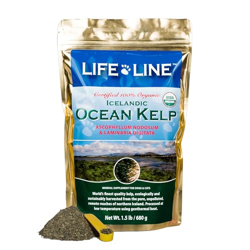 Life Line Organic Ocean Kelp Supplement for Dogs, Cats, Horses & Livestock | Natural Source of Iodine for Skin, Shiny Coat & Immune Support | Helps Reduce Tartar, Shedding & Aids Digestion – 1.5 lb