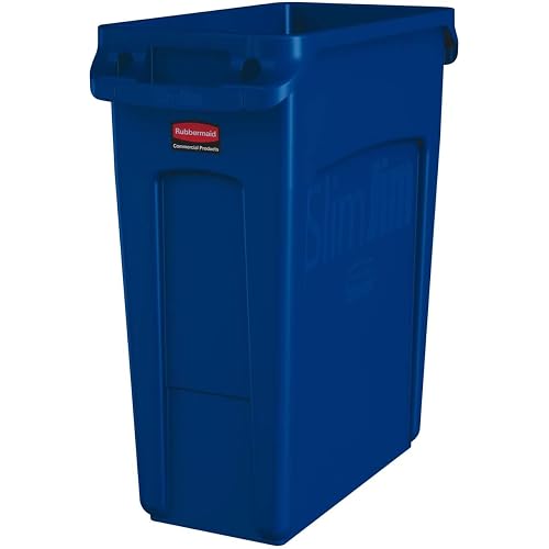 Rubbermaid Commercial Products Slim Jim Trash/Garbage Can with Venting Channels 16-Gallon Blue for Kitchen/Office/Workspace