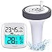 Uzoli Poolthermometer schwimmend funk mit Poolsensor Wassertemperatur Innentemperatur LCD-Display Komfortstufe Uhrzeit Wecker IPX7 Thermometer für Pool Schwimmbad Teich - EM3385