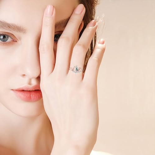 10K 14K 18K Solid Gold Kite Shaped Gemstone and Moissanite Wedding Ring Sets for Women Gemstone Leaf Art Deco Ring Set Bridal Wedding Ring Set Free Engraved2