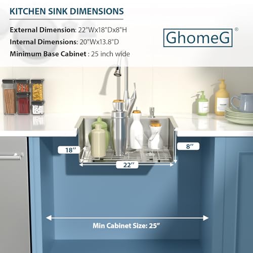 GhomeG Drop in Bar Sink 22x18 Inch 16 Gauge Stainless Steel Handmade Topmount Kitchen Sink Single Bowl - 8 Inches Deep by GHOMEG - Used condition - Image 6