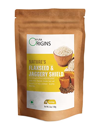 AYURA ORIGINS Nature's Flaxseed & Jaggery Shield (3.53 oz - 50 Servings) - Plant Based Supplement for Gas Relief and IBS Control - Supports Gut Health and Digestion