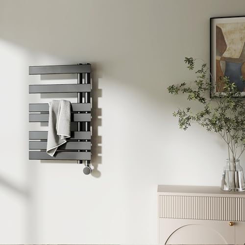 P&Bhusri Electric Towel Dryer, Heated Towel Rack with Touch Panel, H31.5 x W19.69 Plug-in, Flat 8 Bar Towel Warmer, 6 Level Heating & 4 Modes Timer, Matte Black, M205-800X500RTB