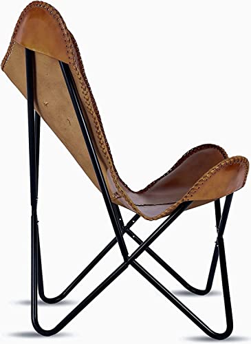 Leather Butterfly Chair - Leather Accent Chair - Chairs For Living Room - Handmade With Powder Coated Folding Iron Frame - Recliner Chair - Sleeper Chair (Cover With Folding Frame) (Black Frame) #TOP5
