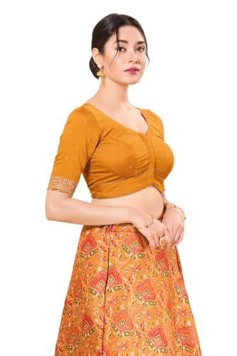 Image of Vamas Women's Art Silk Front Open Saree Blouse | Scallop Embroidered Sleeves & Yoke Designer Blouse | Stylish EthnicBlouse for Wedding & Festive Occasions