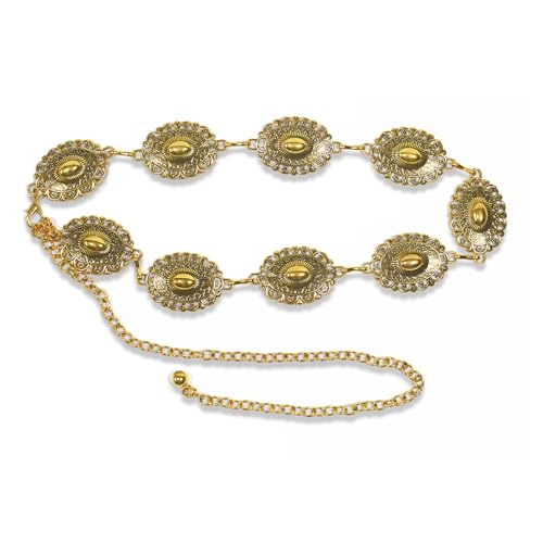 Retro Gold Chain Belt, Western Metal Belts for Women, Cowgirl Boho Belt, Gold Concho Waist Chain Belts for Dresses Pants Jeans Sweater