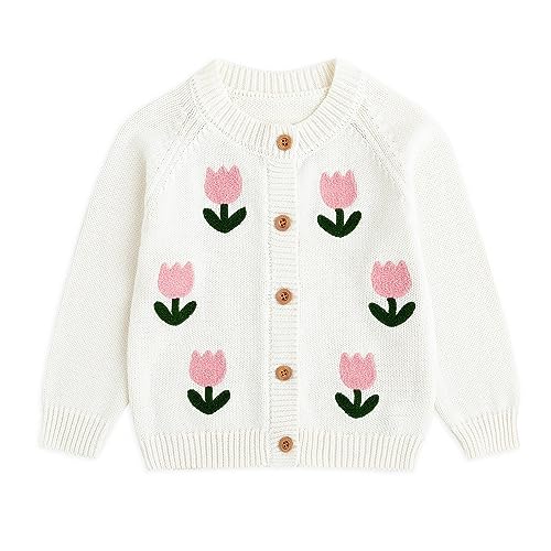 Image of Simplee kids Baby Girl Thin Sweater Solid White Pink Cardigans for Toddler 0-3Years