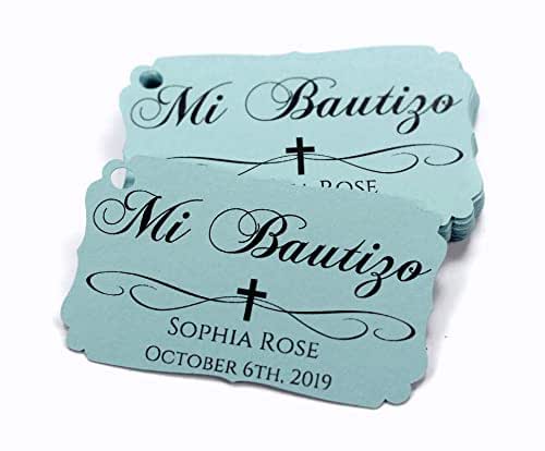 Amazon.com: Personalized Mi Bautizo Favor Tags (Set of 12) (Blue ...