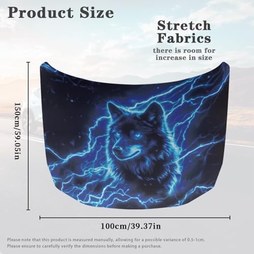 Image of Blue Wolf Car Hood Cover Polyester Elastic Fabrics Washable Suitable for Large SUV and Pickup Trucks 39x59in
