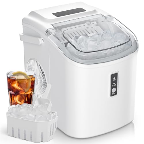 EUHOMY Countertop Ice Maker Machine with Handle, 26.5lbs Per Day, 9 Cubes in 6 Mins, Auto-Cleaning Portable Ice Maker with Basket and Scoop, for Home/Kitchen/Camping/RV (White) White 26.5lbs