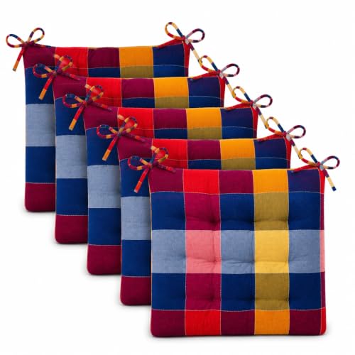 Image of BSB HOME Pack of 6 Chair Pad Cushions with Tie Straps, Tufted Seat Cushions for Dining, Office & Wooden Chairs, Soft Comfortable Chair Pads with Durable Stitching, 16 x 16 Inches - Multicolor