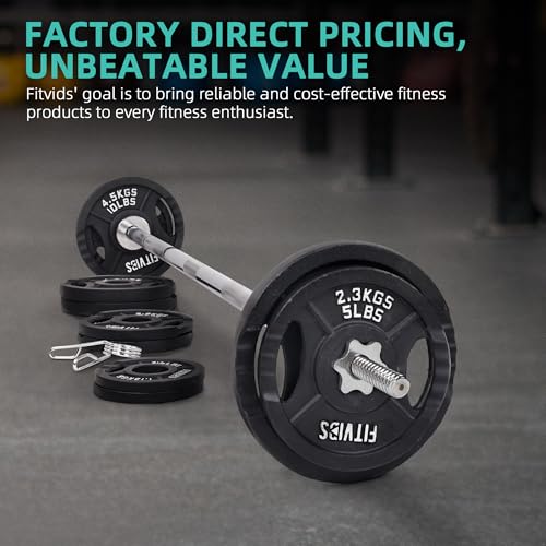 Image of Fitvids 1 Inch Standard Barbell Weight Plates and Bar Set, 5 FT Barbell Bar and 85 LB(2.5-25 LB) Barbell Weight Set for Home Gym Strength Training, Double-grip Design