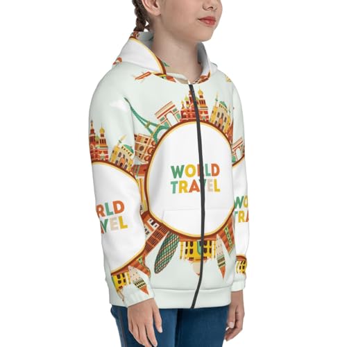 World Travel3 Kid Hoodies Boys Zip Up Sweatshirts Girls Pullover with Pocket4