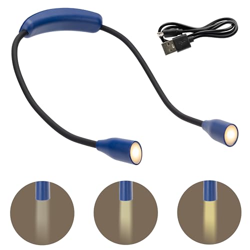 LEXALIGHT Luz de lectura para libros en cama, recargable por USB, 72 cm, color gris oscuro y azul marino, con funda incluida (azul)