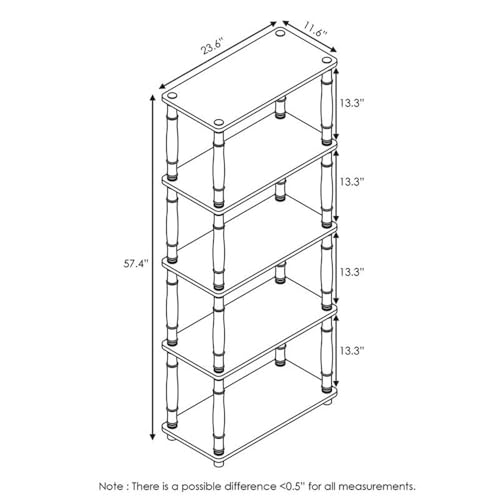 Image of Furinno Turn-N-Tube 5-Tier Multipurpose Shelf / Display Rack / Storage Shelf / Bookshelf, Classic Tubes, Black /Grey