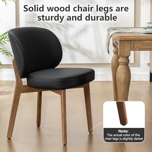 Image of YOUNIKE Dining Chairs Set of 4 Modern Kitchen Dining Room Chairs Black | Faux Leather Upholstered Armless Side Accent Chair with Back Wide Padded Seat Wooden Leg, Soft, Waterproof, Comfortable