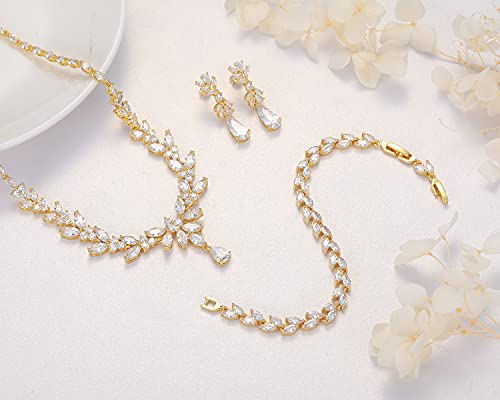 Jewelry Set for Women, Cubic Zirconia Necklace Dangle Earrings & Bracelet Jewelry Set for Bride Bridesmaid Wedding Engagement Prom Party2