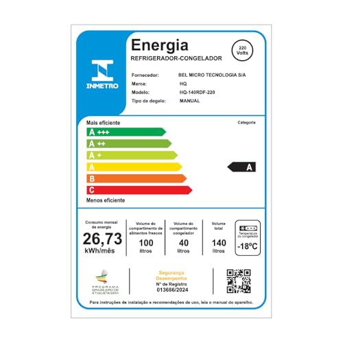 Geladeira Refrigerador Compacto HQ Defrost 140 Litros Preto/Inox HQ-140RDF (127V)
