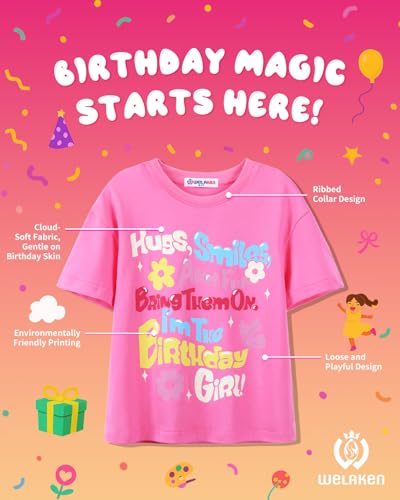 Image of WELAKEN Girls Soft T-Shirt with Curved Hem, Breathable Stretchy Rayon Crewneck Short Sleeve Tees, Kids Everyday Basic Top