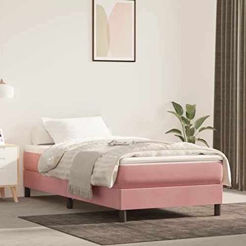 vidaXL Boxspringbettgestell, Polsterbett Bett für Schlafzimmer, Bettrahmen mit Lattenrost Stützbeinen, Schlafzimmerbett Einzelbett, Rosa 90x200cm Samt