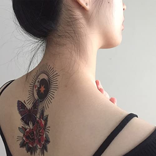 Pusnmi Vintage Temporary Tattoo For Men Women Flower Butterfly Realistic Waterproof Temporary Tattoos Sun Moon Poker Pigeon Custom Traditional Tattoo Old School Stickers For Arm Hand Foot Party Club #TOP4
