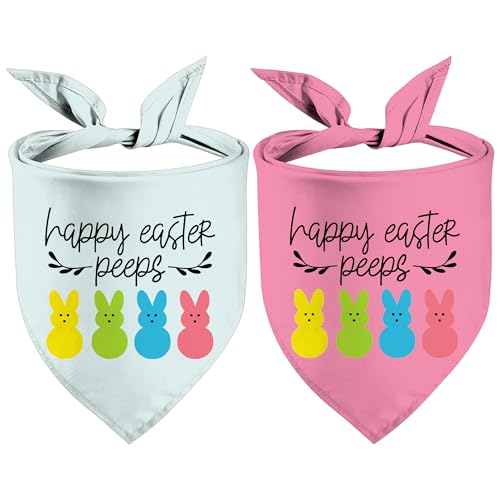 Easter Dog Bandanas - 2 Pack Rabbits Pet Scarf for Boy and Girl Bunny Triangle Bandana for Small Medium Large Dogs (Happy Easter One Size)