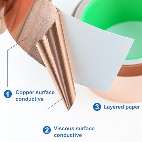 Image of BOMEI PACK 2inch x 49ft Copper Foil Tape with Conductive Adhesive for Guitar and EMI Shielding, Crafts, Soldering, Stained Glass, Electrical Repairs, Grounding 1 Pack