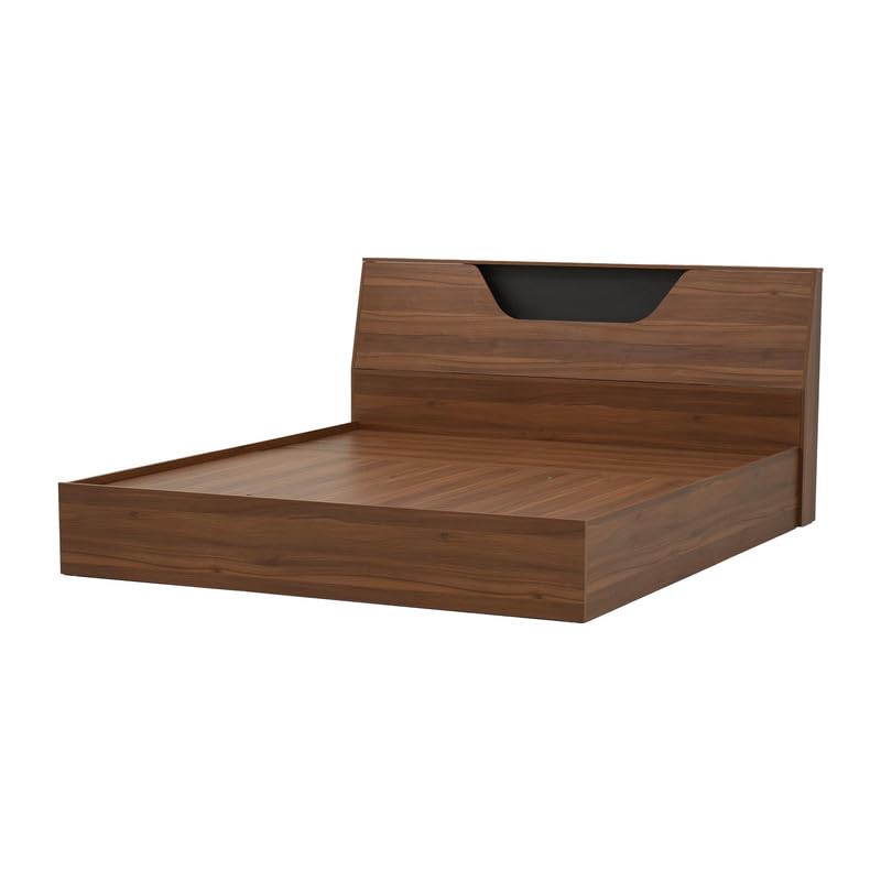 Image of Royaloak Zen Queen Bed with Storage, Engineered Wood with Melamine Finish, Slanting Headboard, Modern Durable Bed Frame