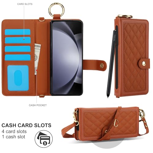 Étui en cuir Galaxy Z Fold 3 beige élégant avec fermeture magnétique premium