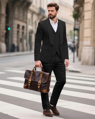 Wemaliyzd Men's 3 Pieces Wedding Suit Slim Fit Jacquard Blazer Vest Pants4