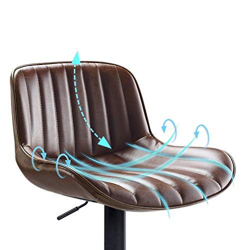 Volans Bar Stools Set Of 4, Mid Century Modern Faux Leather Swivel Adjustable Height Bar Stool, Counter Height Pub Bar Chair With Back, Black Powder Coated Base, Cognac #TOP7