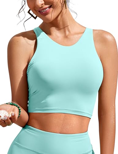 Image of CRZ YOGA Racerback Crop Bikini Tops | Built-in Pads, A-D Cup, High Neck, Swim, Bathing Suit Tank for Women