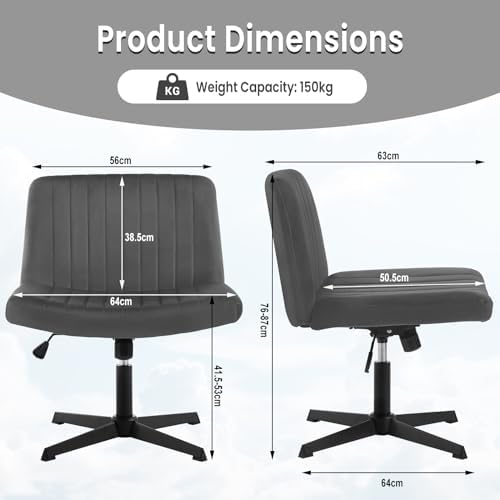3. Bild von WOLTU Bürostuhl ohne armlehne, Drehstuhl, Ergonomischer, höhenverstellbar, 360° drehbar, Polstersessel, mit Schaukelfunktion, Samt, Dunkelgrau