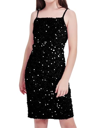 Mebius Girls Sequin Party Dress Bodycon Spaghetti Strap Mini Sparkle School Dance Birthday Special Occasion Dress 8-14Y2