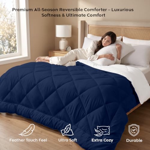 Image of AYKA Reversible Comforter 220 GSM Microfiber Reversible AC Comforter /Blanket for Winter /Quilt /Duvets for Queen Size Single Bed Comforter (60 * 90, Navyblue & White)| TC - 220