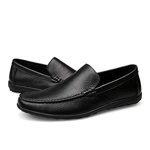 Breathable Driving Loafer for Man Soft Casual Boat Shoes Business Lined Oxford Slip On Style Genuine Leather Round Toe Flat Heel(Black,10 M US)3