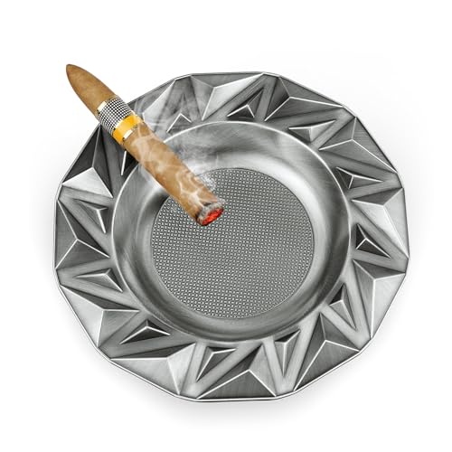 Multi-tube Roundmetal Cigar Ashtray Durability Big Ash trays for 8" Cigarettes Large Rest Outdoor Cigars Ash tray for Patio/Outside/Indoor Ashtray (sliver)
