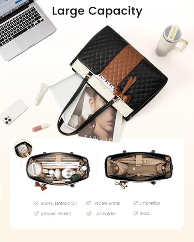 Image of LOVEVOOK Laptop Tote Bag for Women 15.6 Inch PU Leather Work Bag