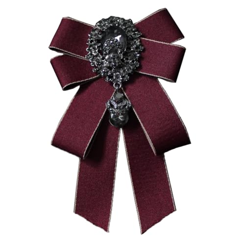 Image of Rhinestone Retro British Style Pre-tied Adjustable Fabric Ribbon Bow Tie for Women Men Uniform Necktie Bownot