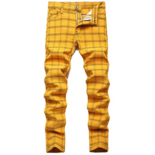 SUPBIRD Boy's Pants School Uniform Dress Plaid Skinny Fit Stretch Fashion Comfy Pants Yellow 12 by SUPBIRD - Used condition - US$24.69