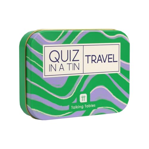 Talking Tables QUIZ IN A TIN Travel Trivia Game – 200 Questions Double Sided Card Game, After Dinner, Secret Santa Fun Pocket Game Family and Friends, Ages 14+, PLASTIC FREE -Made