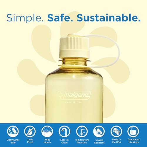 Image of Nalgene 16 oz Narrow Mouth Water Bottle | Slim Cup Holder Size, BPA-Free, Durable & Leak Proof, Lightweight Travel Bottle, Butter (Pack of 6)