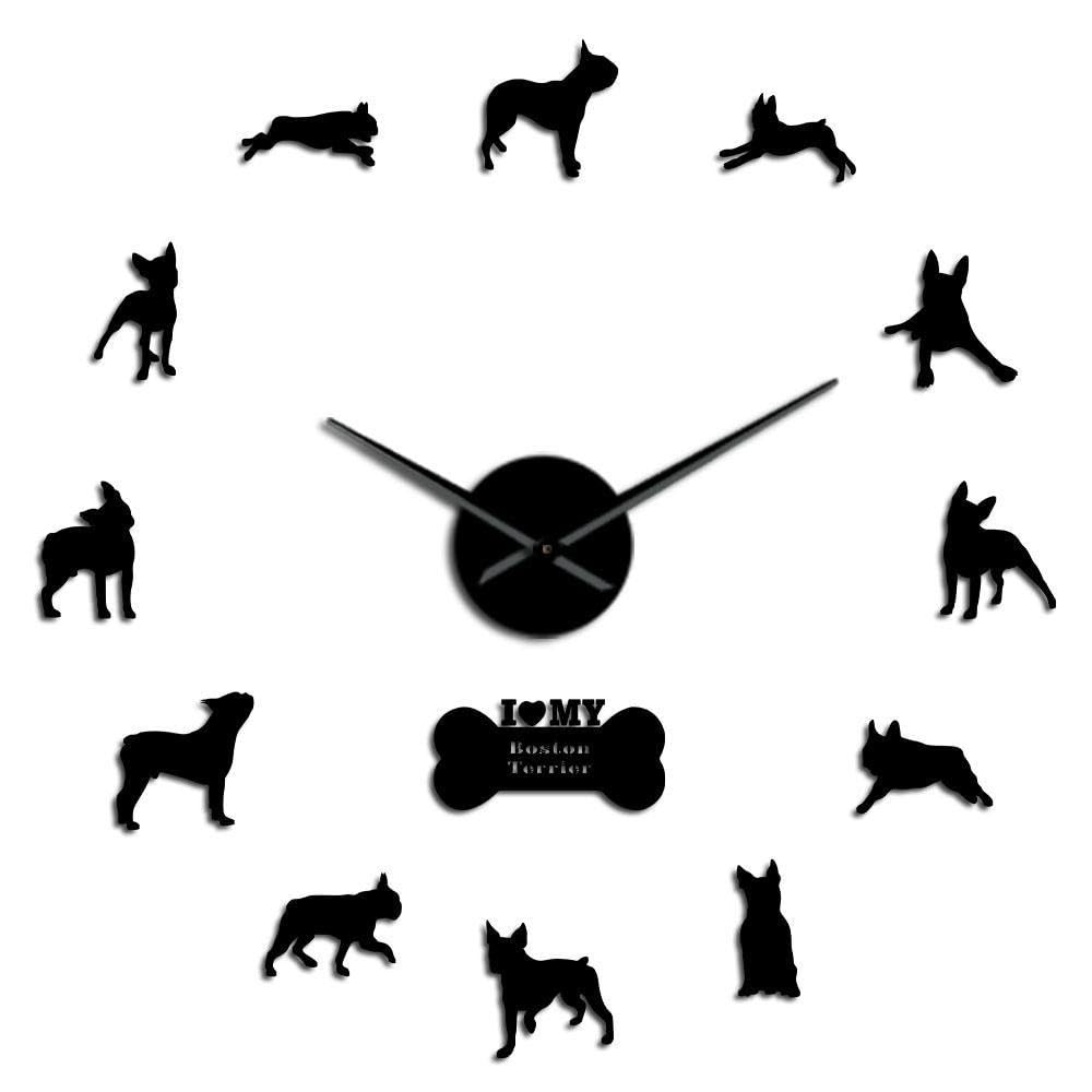 Horloge Boston Terrier acrylique argenté pour sublimer la décoration murale du salon